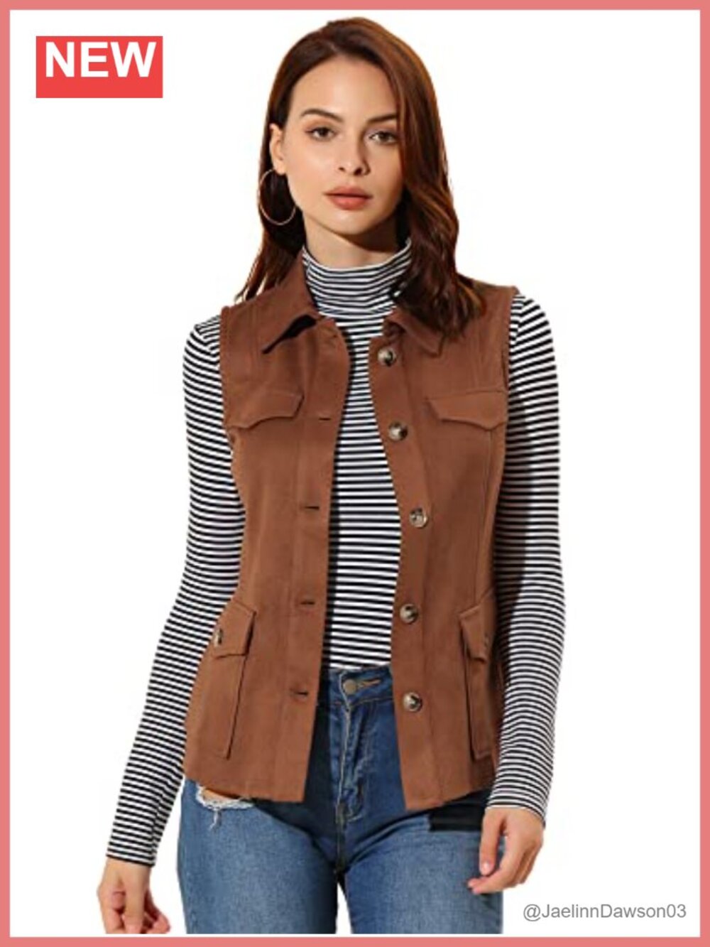 Faux Suede Vest Button Down Pocket Sleeveless Fall Jacket